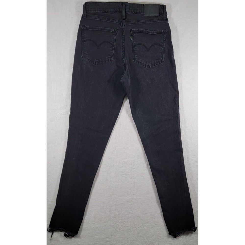 Levis 721 High Rise Skinny Stretch Jeans Size 29 Black Denim Rhinestone Stripe - Picture 6 of 16